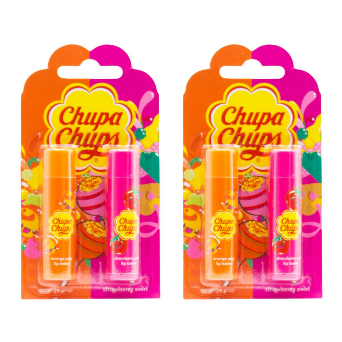 Chupa Chups Lip Balm Twin Pack - Orange Pop / Strawberry Swirl 24pk