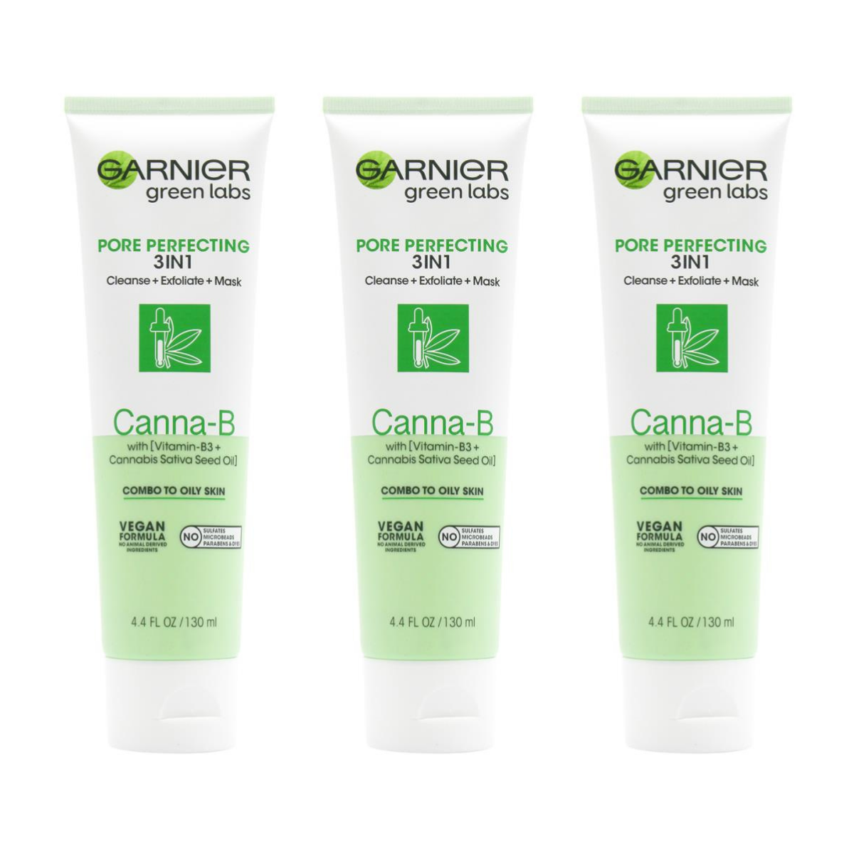 Garnier Green Labs Canna-B Pore Perfecting 3-in-1 Cleanser + Exfoliator + Mask - 130ml 24pk