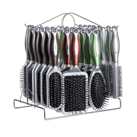 Indulge Hair Brushes (Silver) on Display Stand - 24pk | Wholesale Discount Cosmetics