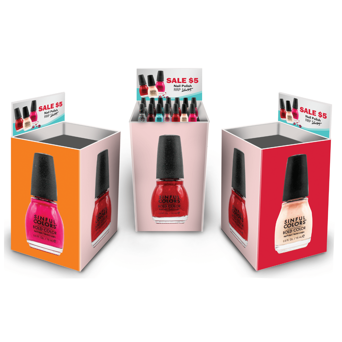 $5 NAIL POLISH IMPULSE BIN - Featuring Best Sellers (240 units) @ $2.50 PER UNIT - Wholesale Discount Cosmetics