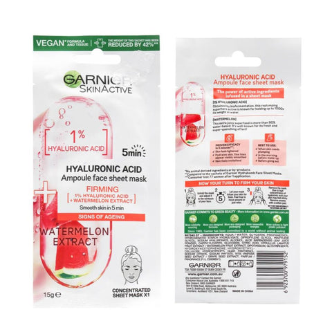 Garnier Hyaluronic Acid with Watermelon Extract Skin Active Sheet Mask 15g - 24pk | Wholesale Discount Cosmetics
