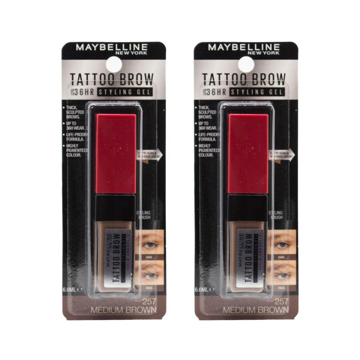 Maybelline Tattoo Brow 36HR Styling Gel - Medium Brown 24pk