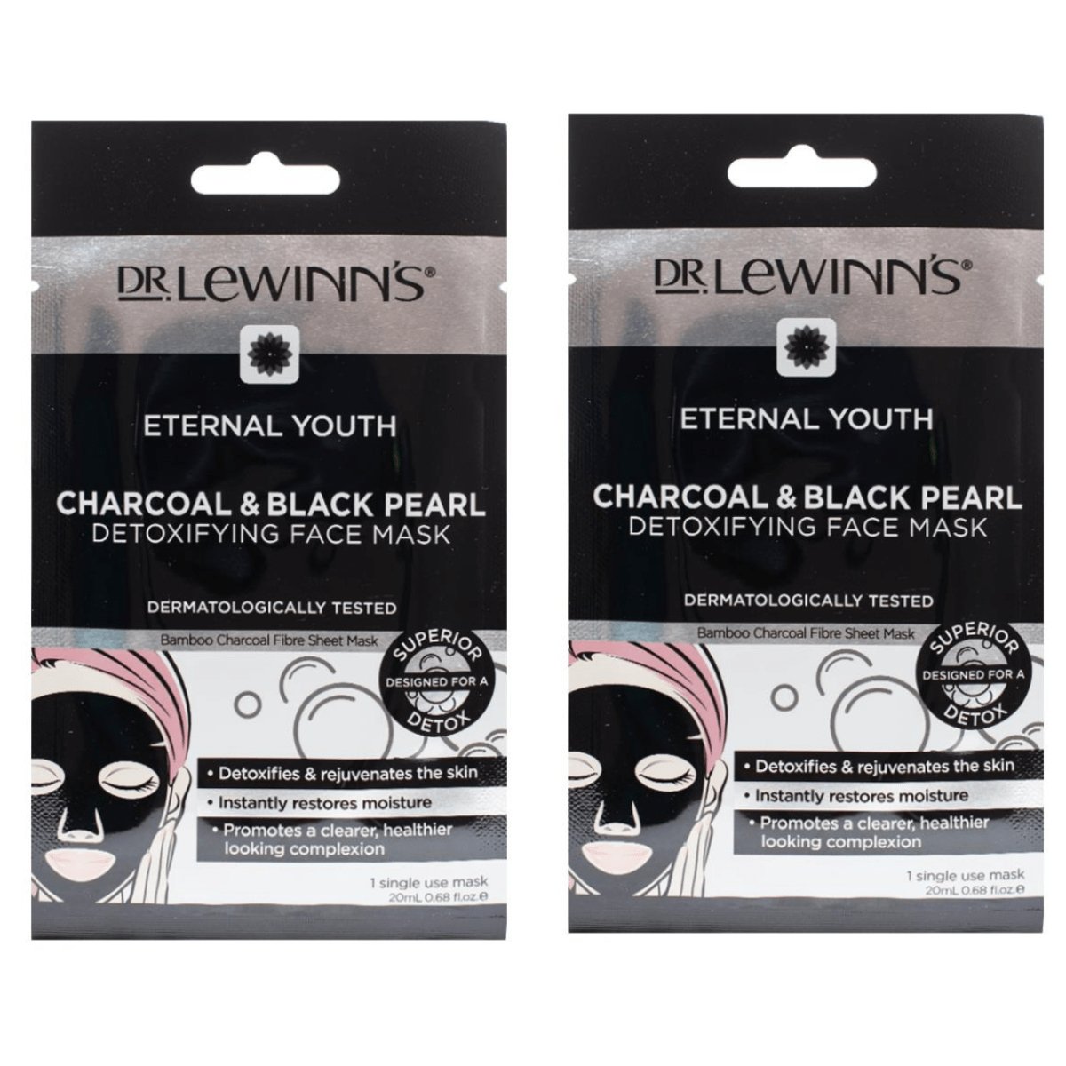 Dr LeWinn's Eternal Youth Charcoal & Black Pearl Detoxifying Face Mask - 24pk - Wholesale Discount Cosmetics