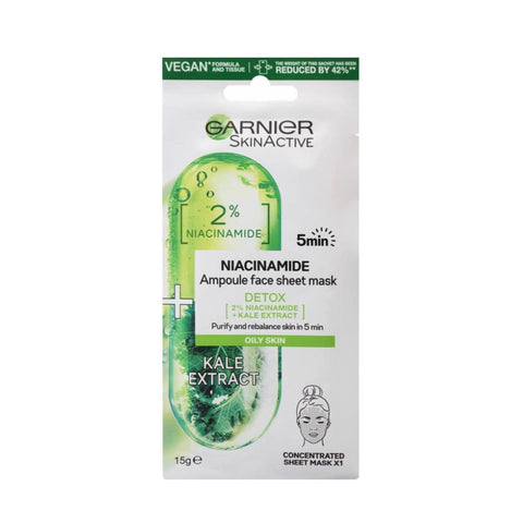 Garnier Skin Active Niacinamide Kale Extract Ampoule Face Sheet Mask 15g - Wholesale Discount Cosmetics