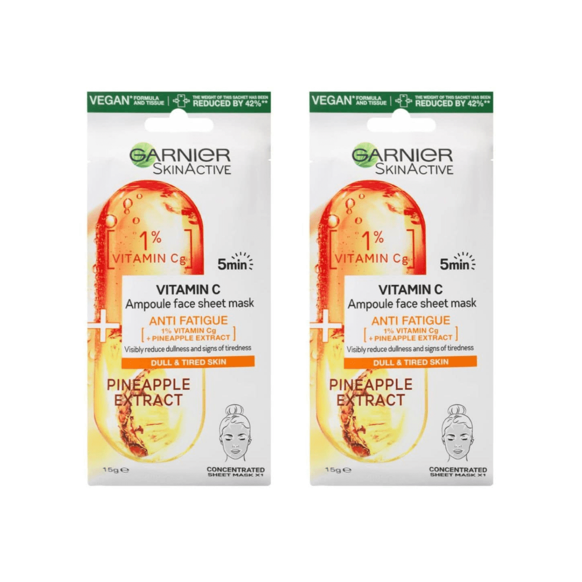 Garnier Skin Active Vitamin C Pineapple Extract Ampoule Face Mask - 15g 24pk - Wholesale Discount Cosmetics