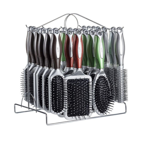 Indulge Hair Brushes (Silver) on Display Stand - 24pk - Wholesale Discount Cosmetics