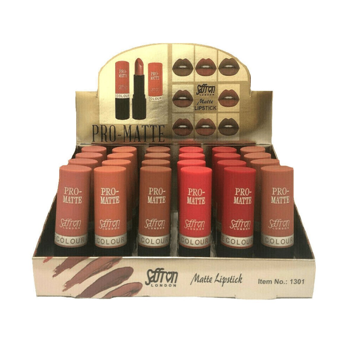 Saffron Pro Matte Colour Lipstick B - Assorted Shades 24pk - Wholesale Discount Cosmetics