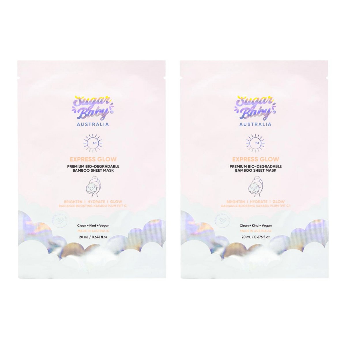 SugarBaby Express Glow Bio - Degradable Bamboo Sheet Mask - 24pk - Wholesale Discount Cosmetics